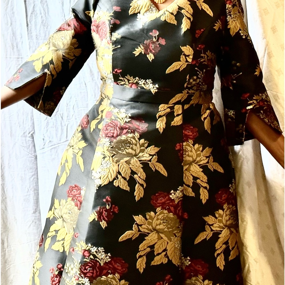 Asian design black dress with flowers